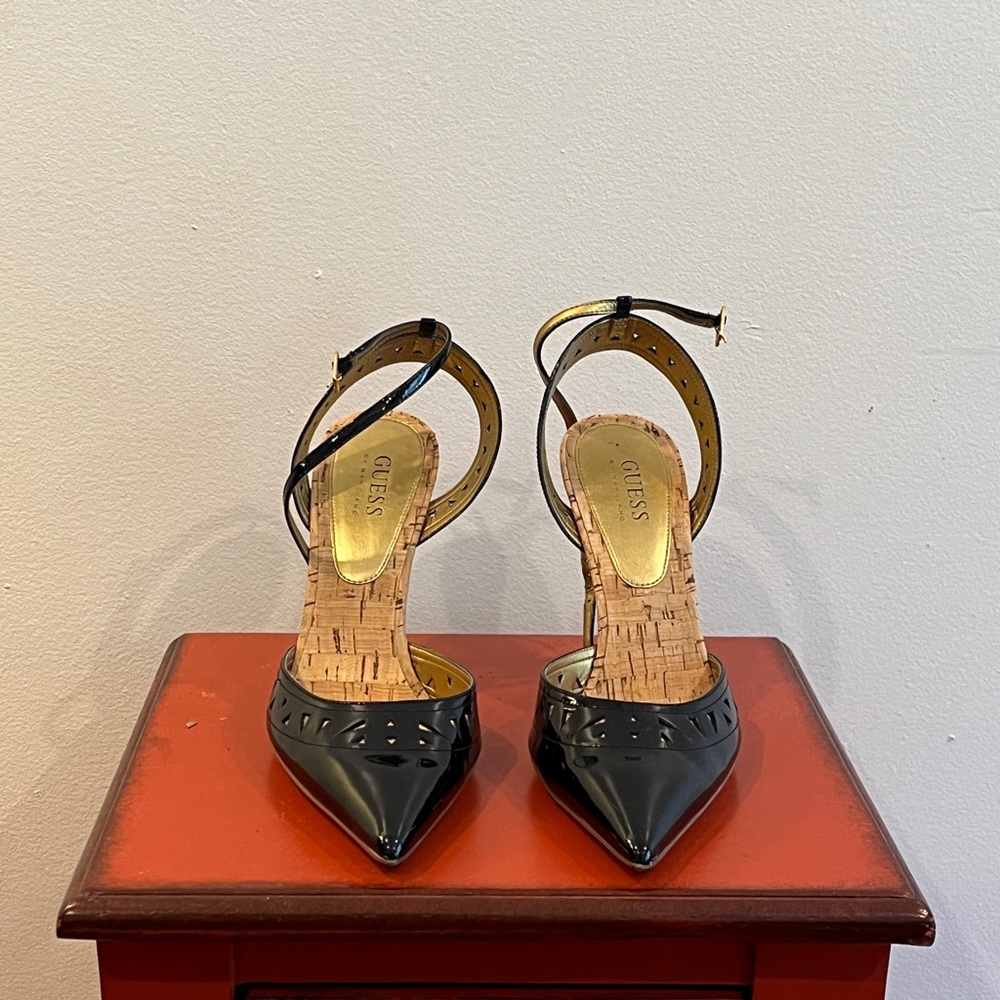 Guess by Marciano black angle strap heels.